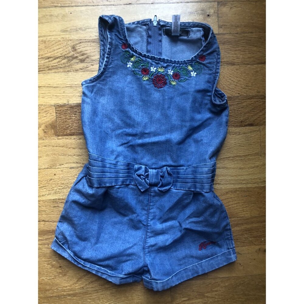 Kenzie Size 3 Floral Embroidered Jean Romper